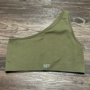 Set active off the shoulder top in ribbed army green size S